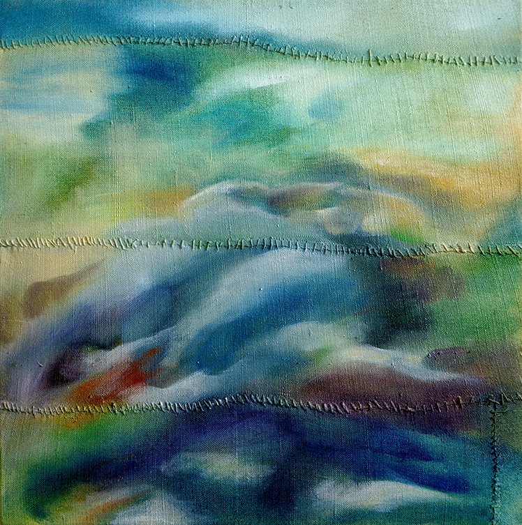 2.Permafrost II, 40x40cm, oil, pigments on antique hand-stitched hemp, 2023